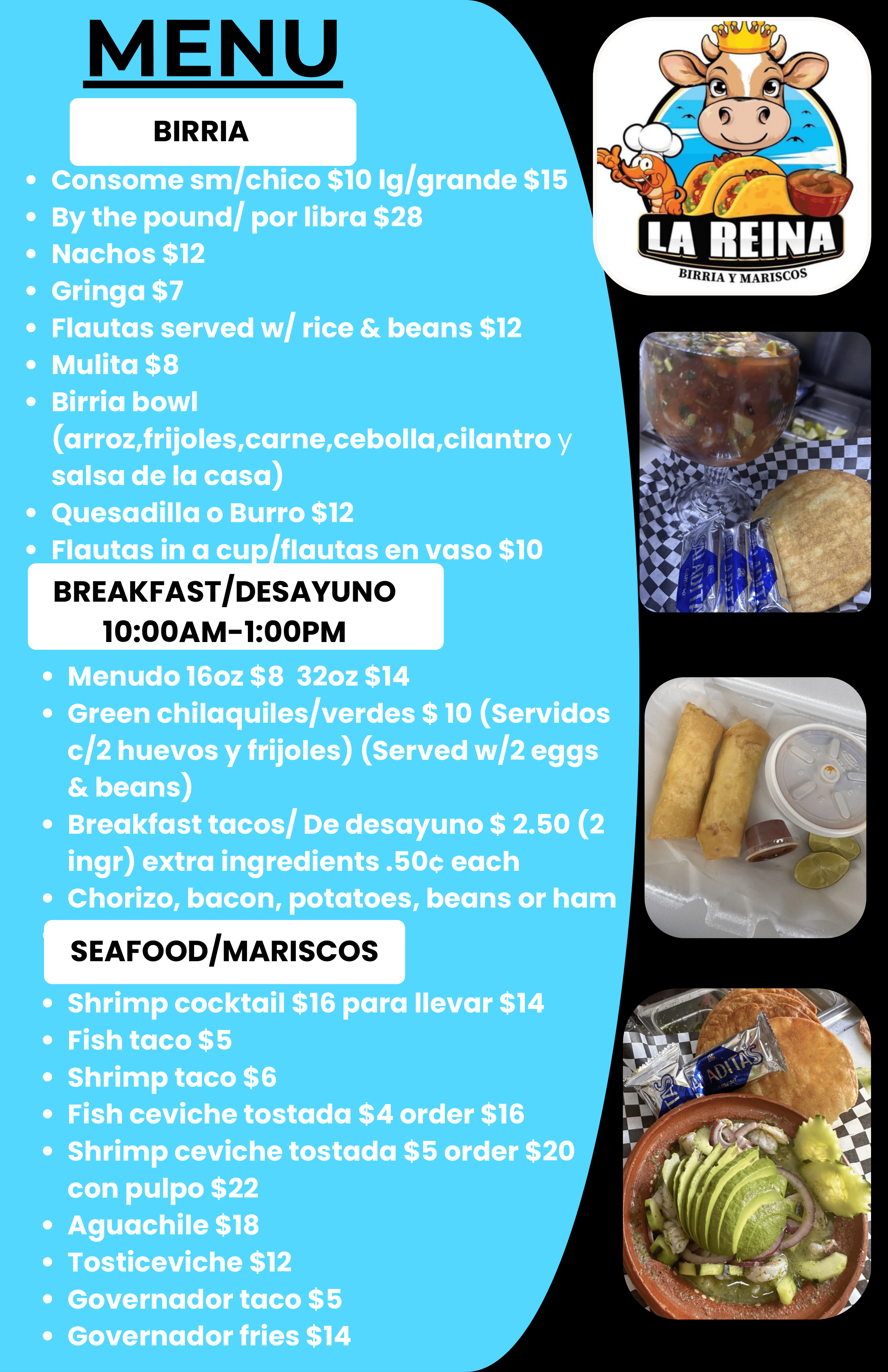 La Reina Food Truck Menu
